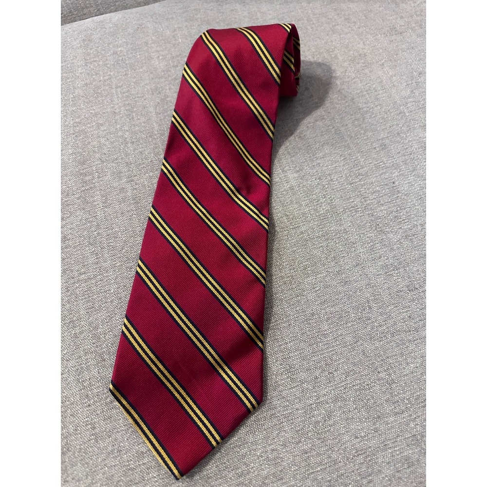 Brooks Brothers Makers Necktie Burgundy Gold Striped Pure Silk England USA